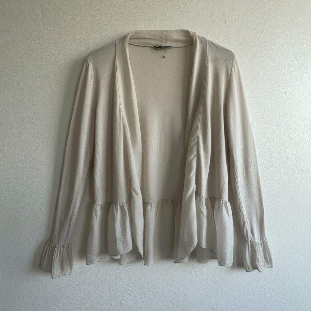Piazza Del Tempio Italian Luxe Viscose Silk Open Cardigan Ruffle Hem S Boho Luxe